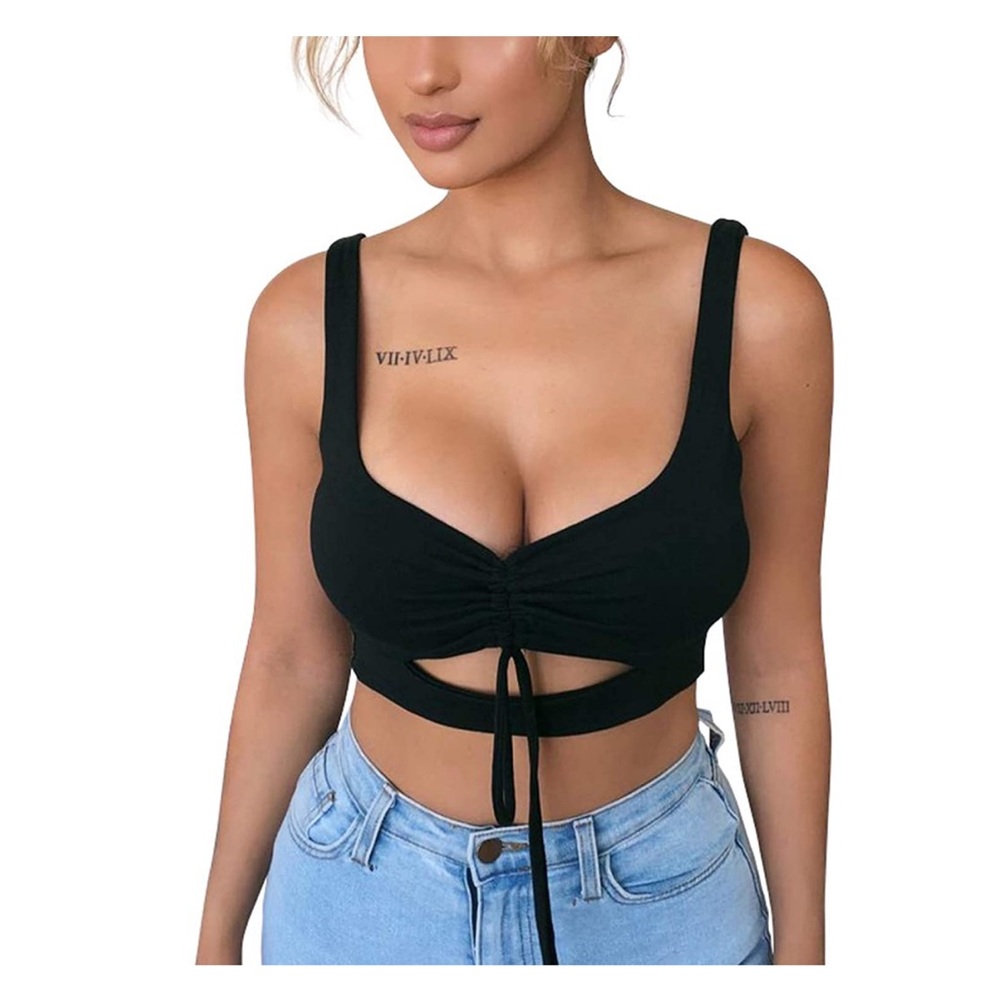 Sexy Front Tie Ruched Crop Top (Black)